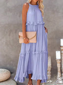 Gabriella | Dames Tiered Ruffle Trim Mouwloze Maxi Zomerjurk