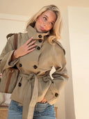 Gwyneth | Dames Dubbelgeknoopte Geleide Turtle Neck Trenchcoat