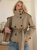Gwyneth | Dames Dubbelgeknoopte Geleide Turtle Neck Trenchcoat