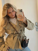 Gwyneth | Dames Dubbelgeknoopte Geleide Turtle Neck Trenchcoat