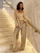 Haisley | Dames Hoge Taille Pailletten Wijde Pantalon Glitter