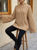 Halo | Dames Mock Neck Langsleeve Kabelgebreide Trui