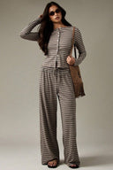 Hattie | Vrouwen Gestreepte Knop Voor Lange Mouwen Twee Delige Set