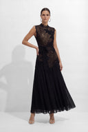 Haven | Dames Hoge Hals Kanten Bodice Chiffon Maxi Jurk