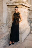 Haven | Dames Hoge Hals Kanten Bodice Chiffon Maxi Jurk