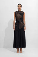 Haven | Dames Hoge Hals Kanten Bodice Chiffon Maxi Jurk
