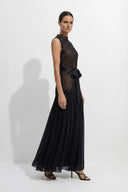 Haven | Dames Hoge Hals Kanten Bodice Chiffon Maxi Jurk