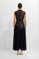 Haven | Dames Hoge Hals Kanten Bodice Chiffon Maxi Jurk