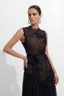 Haven | Dames Hoge Hals Kanten Bodice Chiffon Maxi Jurk