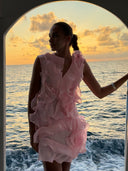 Jazlyn | Vrouwen V-hals Off-Shoulder Ruffled Mini Zomerjurk