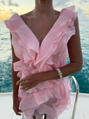 Jazlyn | Vrouwen V-hals Off-Shoulder Ruffled Mini Zomerjurk
