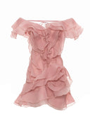 Jazlyn | Vrouwen V-hals Off-Shoulder Ruffled Mini Zomerjurk