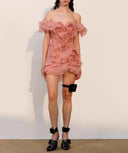 Jazlyn | Vrouwen V-hals Off-Shoulder Ruffled Mini Zomerjurk