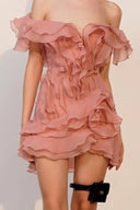Jazlyn | Vrouwen V-hals Off-Shoulder Ruffled Mini Zomerjurk