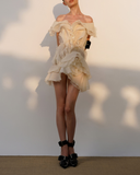 Jazlyn | Vrouwen V-hals Off-Shoulder Ruffled Mini Zomerjurk