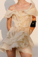 Jazlyn | Vrouwen V-hals Off-Shoulder Ruffled Mini Zomerjurk
