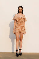 Jazlyn | Vrouwen V-hals Off-Shoulder Ruffled Mini Zomerjurk