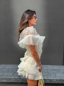 Jazlyn | Vrouwen V-hals Off-Shoulder Ruffled Mini Zomerjurk