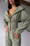 Jazmine | Dames Zip Front Lange Mouw Hoodie Met Koord Twee Delige Set