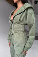 Jazmine | Dames Zip Front Lange Mouw Hoodie Met Koord Twee Delige Set