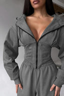 Jazmine | Dames Zip Front Lange Mouw Hoodie Met Koord Twee Delige Set