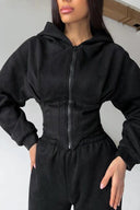 Jazmine | Dames Zip Front Lange Mouw Hoodie Met Koord Twee Delige Set