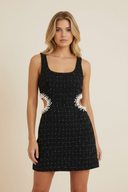 Juliette | Dames Mouwloze Parels Cut-Out Mini Tweed Jurk