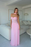Joanna | Roze geplooide maxi-jurk