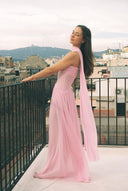 Joanna | Roze geplooide maxi-jurk