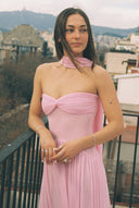 Joanna | Roze geplooide maxi-jurk