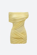 Kaithlyn | Vrouwen Off-Shoulder Gerimpelde Mesh Paneel Mini Feestjurk