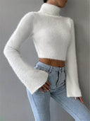 Kamilah | Dames Turtleneck Lange Mouw Cropped Flared Cuffs Gebreid Top
