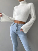 Kamilah | Dames Turtleneck Lange Mouw Cropped Flared Cuffs Gebreid Top