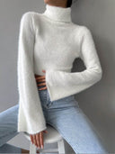 Kamilah | Dames Turtleneck Lange Mouw Cropped Flared Cuffs Gebreid Top