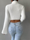 Kamilah | Dames Turtleneck Lange Mouw Cropped Flared Cuffs Gebreid Top