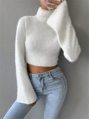 Kamilah | Dames Turtleneck Lange Mouw Cropped Flared Cuffs Gebreid Top