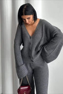 Karsyn | Dames Wijde Pantalon Geribbelde Brei Twee-Piece Set