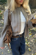 Keely | Dames Geribbelde Brei Knopen Voor Crew Neck Cardigan