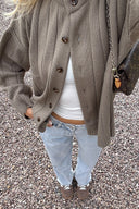 Keely | Dames Geribbelde Brei Knopen Voor Crew Neck Cardigan