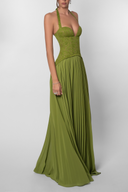 Kelsey | Groene geplooide maxi-jurk