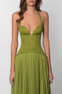 Kelsey | Groene geplooide maxi-jurk