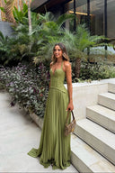Kelsey | Groene geplooide maxi-jurk