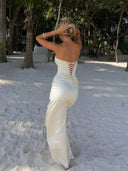 Kinsley | Dames Satijnen Strapless Maxijurk met Kantafwerking en Split