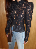 Kira | Dames Bloemen Kant Hoge Hals Lange Mouwen Top Blouse