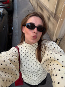 Krista | Dames Polka Dot Hoge Turtle Neck Puff Sleeve Jas