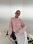 Kristina | Dames Oversized Ribbel Half Zip Brei Sweater Cardigan