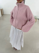 Kristina | Dames Oversized Ribbel Half Zip Brei Sweater Cardigan