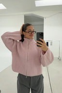 Kristina | Dames Oversized Ribbel Half Zip Brei Sweater Cardigan