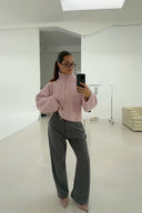 Kristina | Dames Oversized Ribbel Half Zip Brei Sweater Cardigan