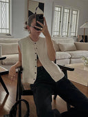 Kylie | Dames Knop Vooruit Gebreide Vest Cardigan